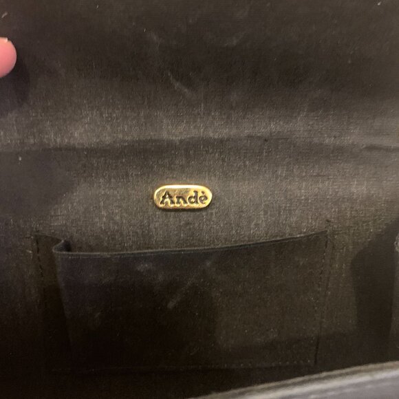 Vintage ANDE' Dark Blue Clutch Purse Evening Handbag Gold Chain Shoulder Strap - Picture 7 of 12